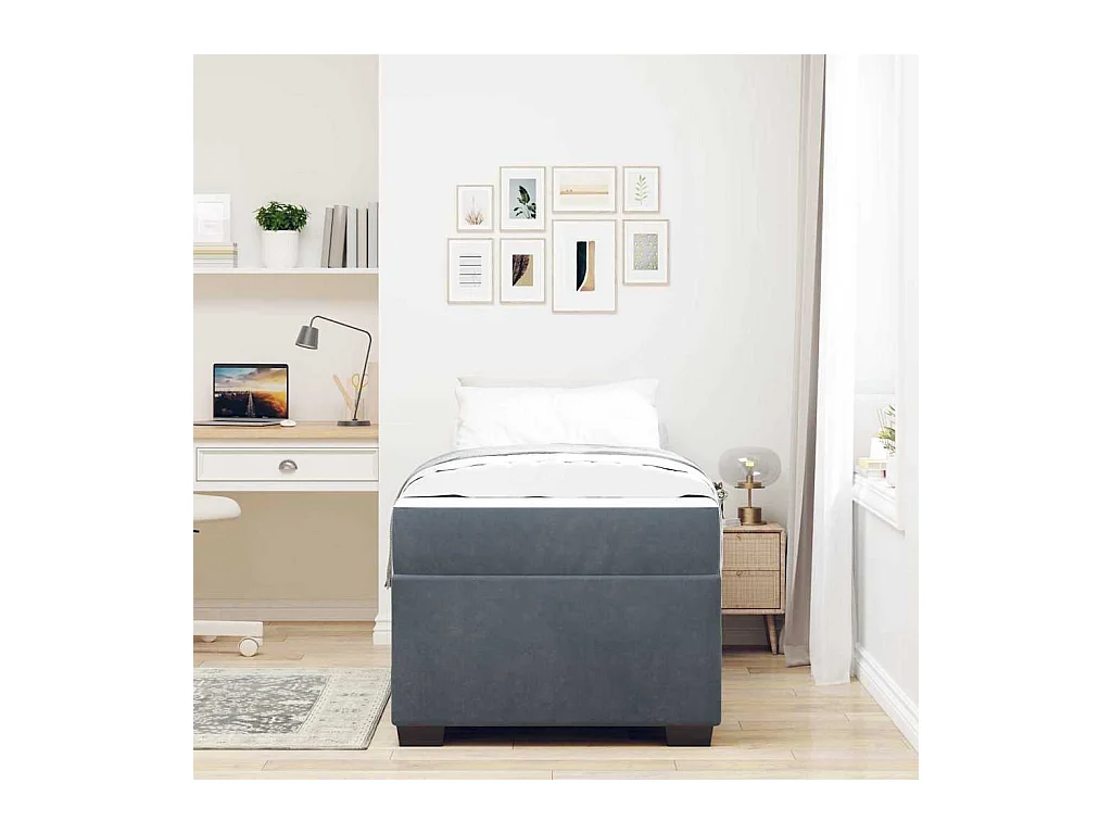 Cadre de lit avec matelas Gris foncé 100 x 200 cm Velours