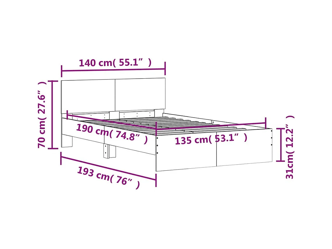 Bedframe zonder matras bruin eiken 135x190 cm