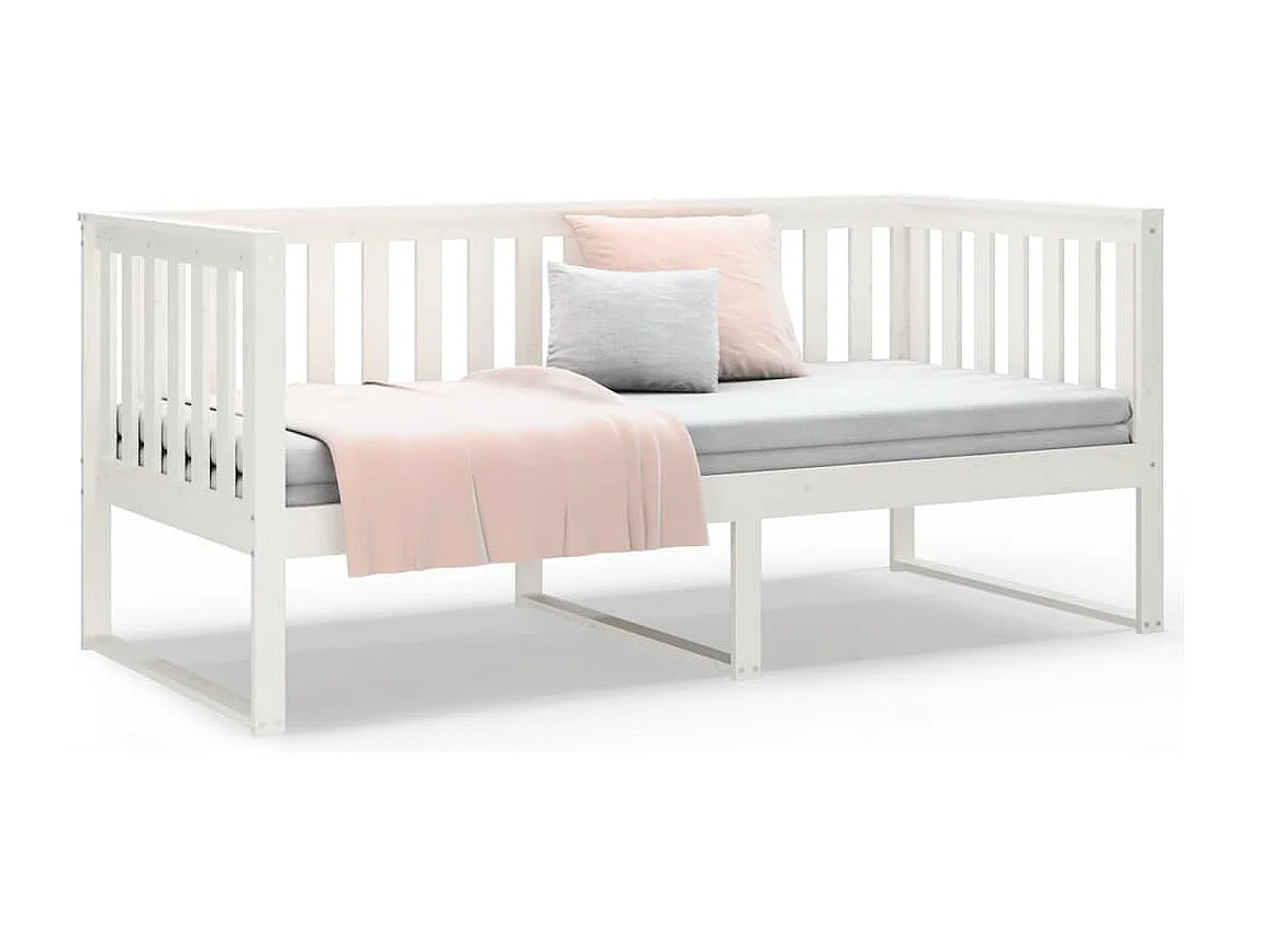 Divano letto senza materasso bianco 90x200 cm in legno massello di pino