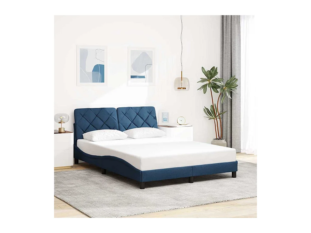Bedframe met LED zonder matras blauw 140x200 cm stof