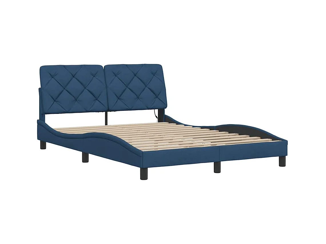 Bedframe met LED zonder matras blauw 140x200 cm stof