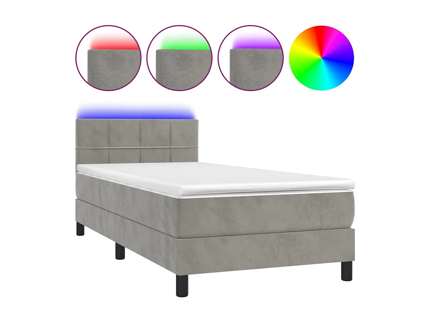 Sommier à lattes de lit et matelas et LED Gris clair 80x200 cm