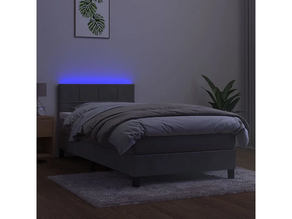 Sommier à lattes de lit et matelas et LED Gris clair 80x200 cm