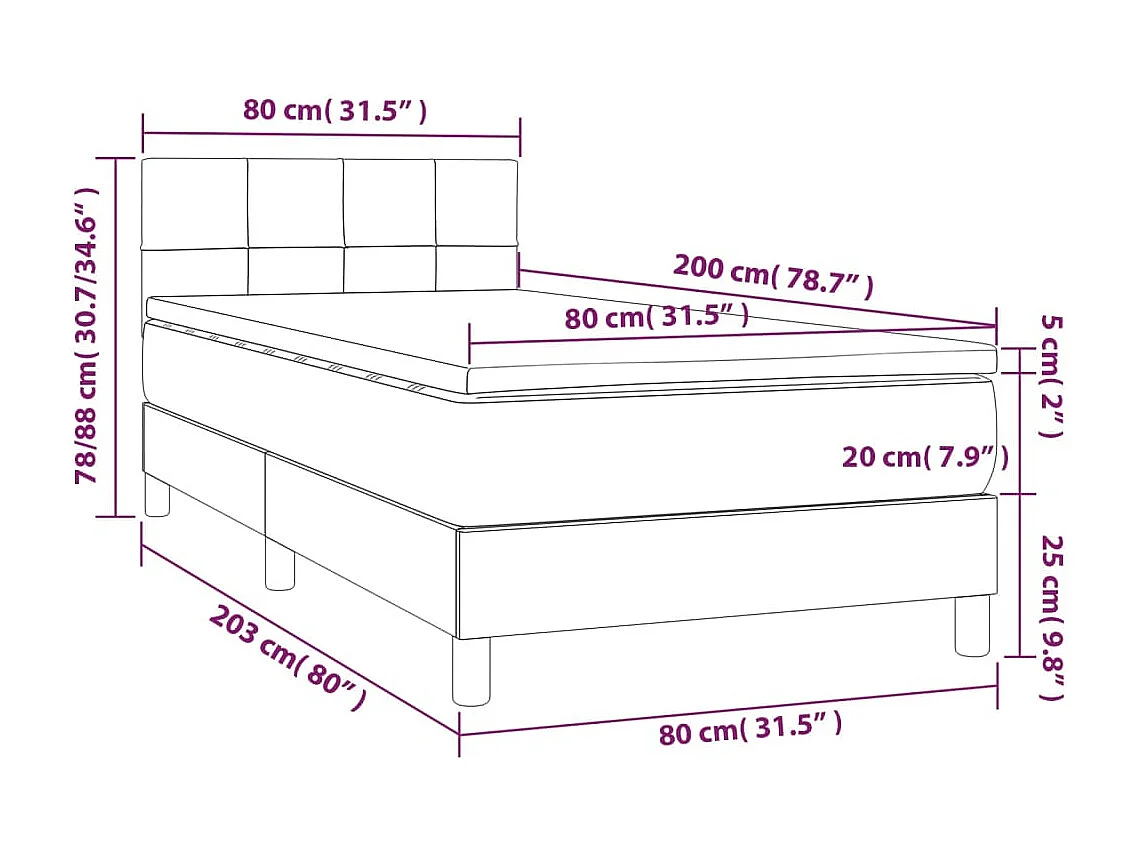 Sommier à lattes de lit et matelas et LED Gris clair 80x200 cm