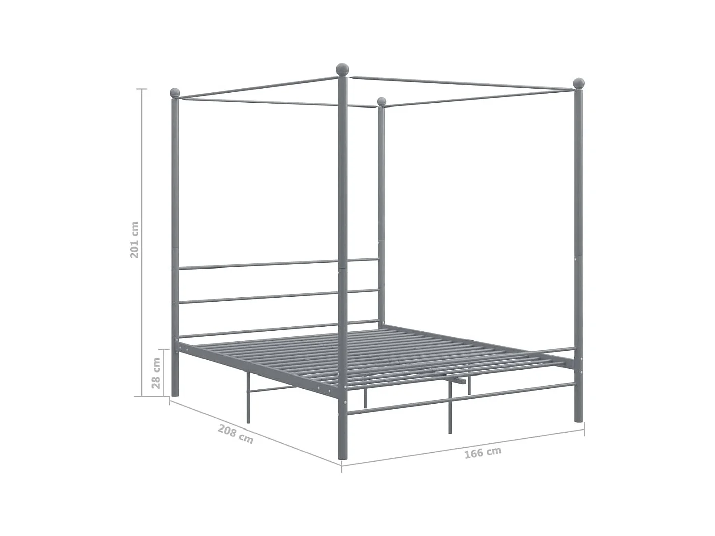 Struttura letto a baldacchino senza materasso in metallo grigio 160x200 cm