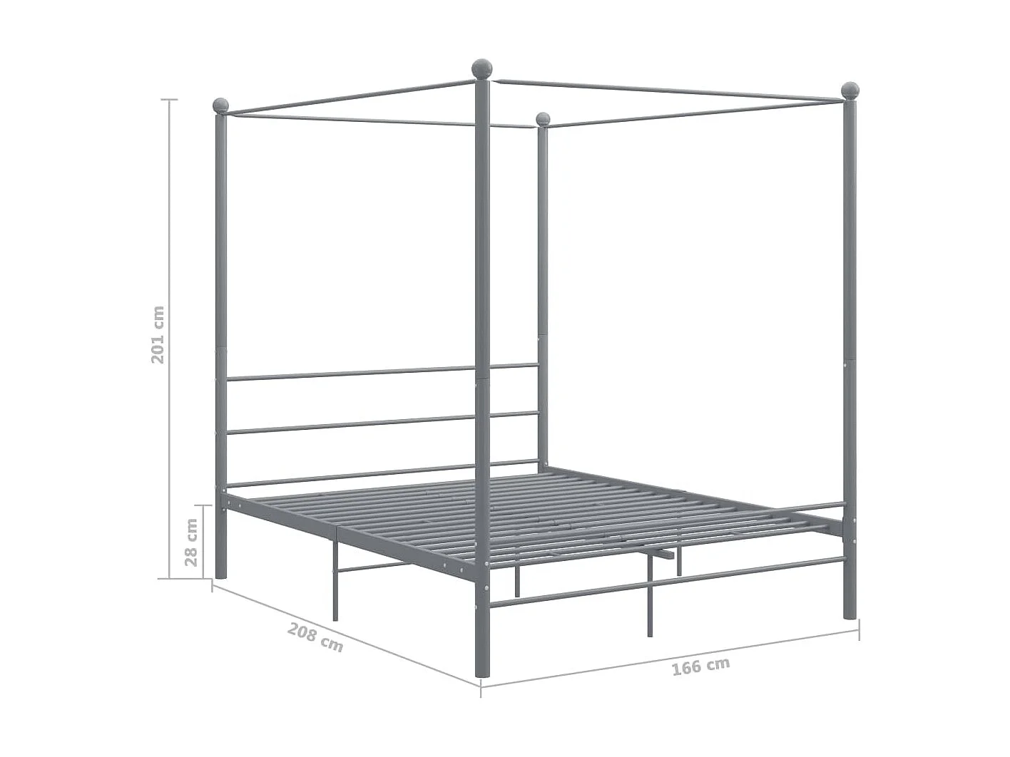 Estructura de cama con dosel sin colchón de metal gris 160x200 cm