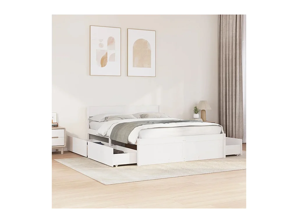 Estructura de cama sin colchón blanca 140x200 cm madera maciza de pino