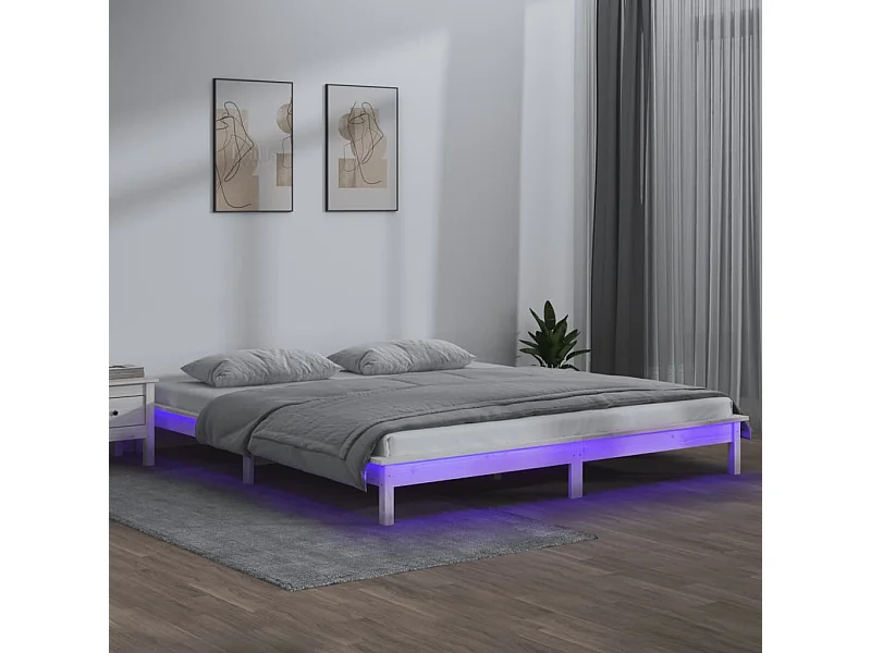 LED bedframe zonder matras wit 140x200 cm massief hout