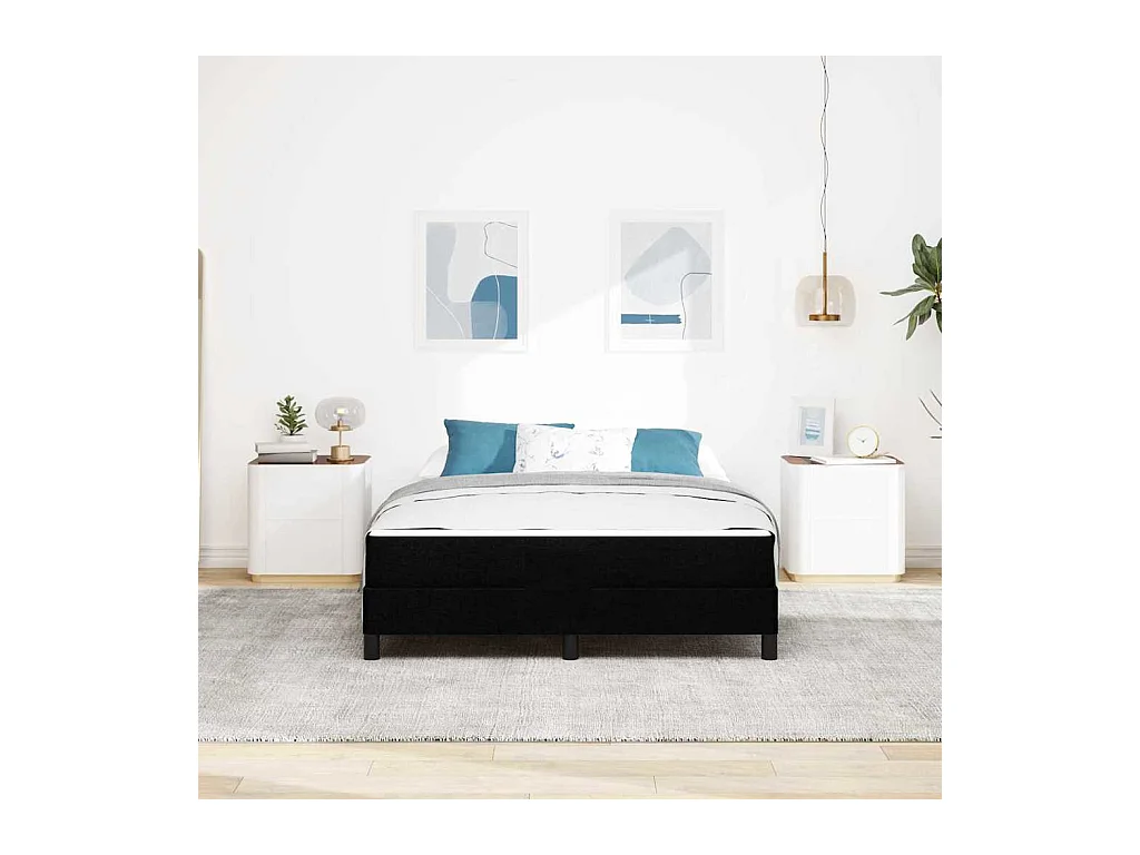 Lit à ressorts avec matelas Noir 140 x 190 cm tissu
