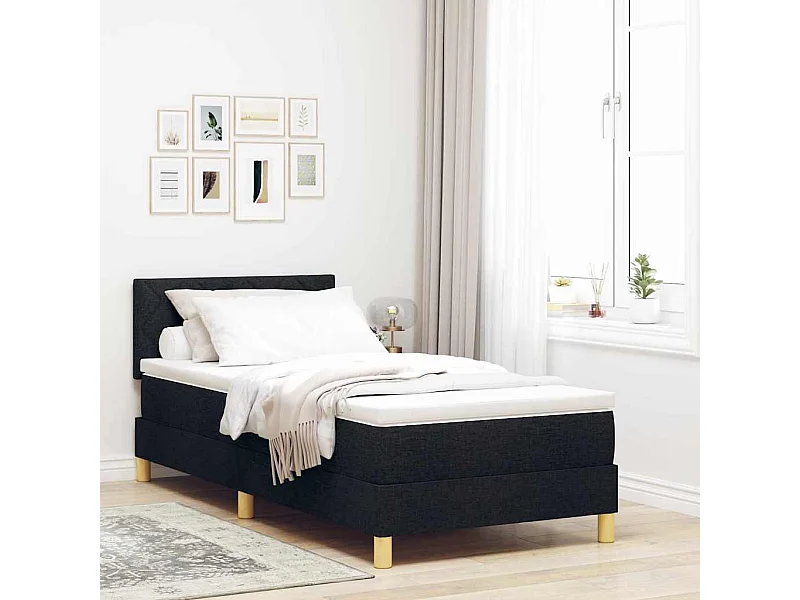 Lit boxspring avec matelas avec matelas Noir 90 x 190 cm tissu