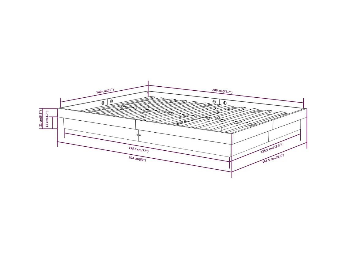 Struttura letto in legno massello 140x200 cm