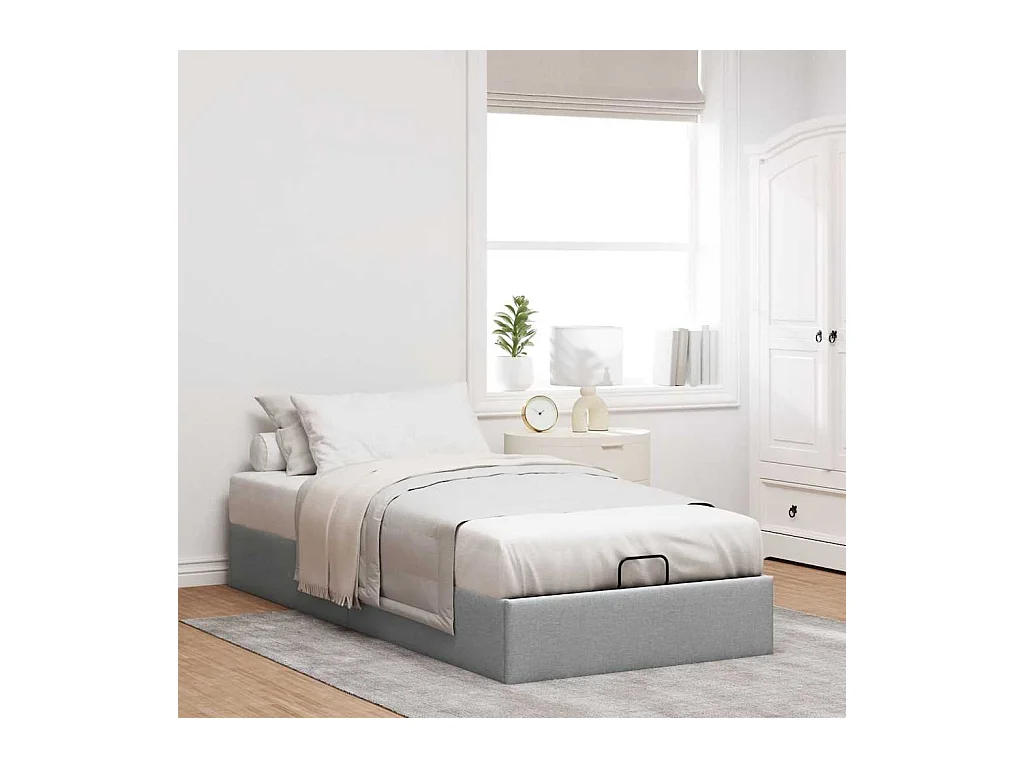 Cadre de lit ottoman sans matelas gris clair 100x200 cm tissu