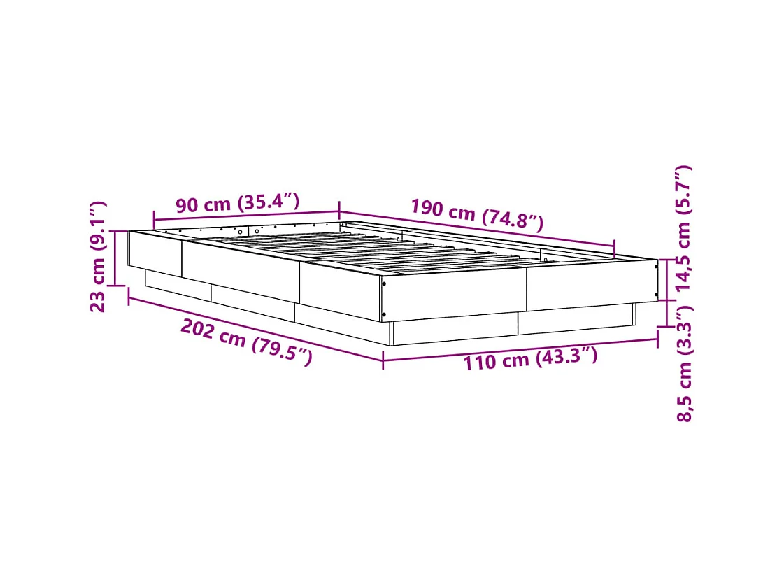 Bedframe zonder matras sonoma grijs 90x190 cm
