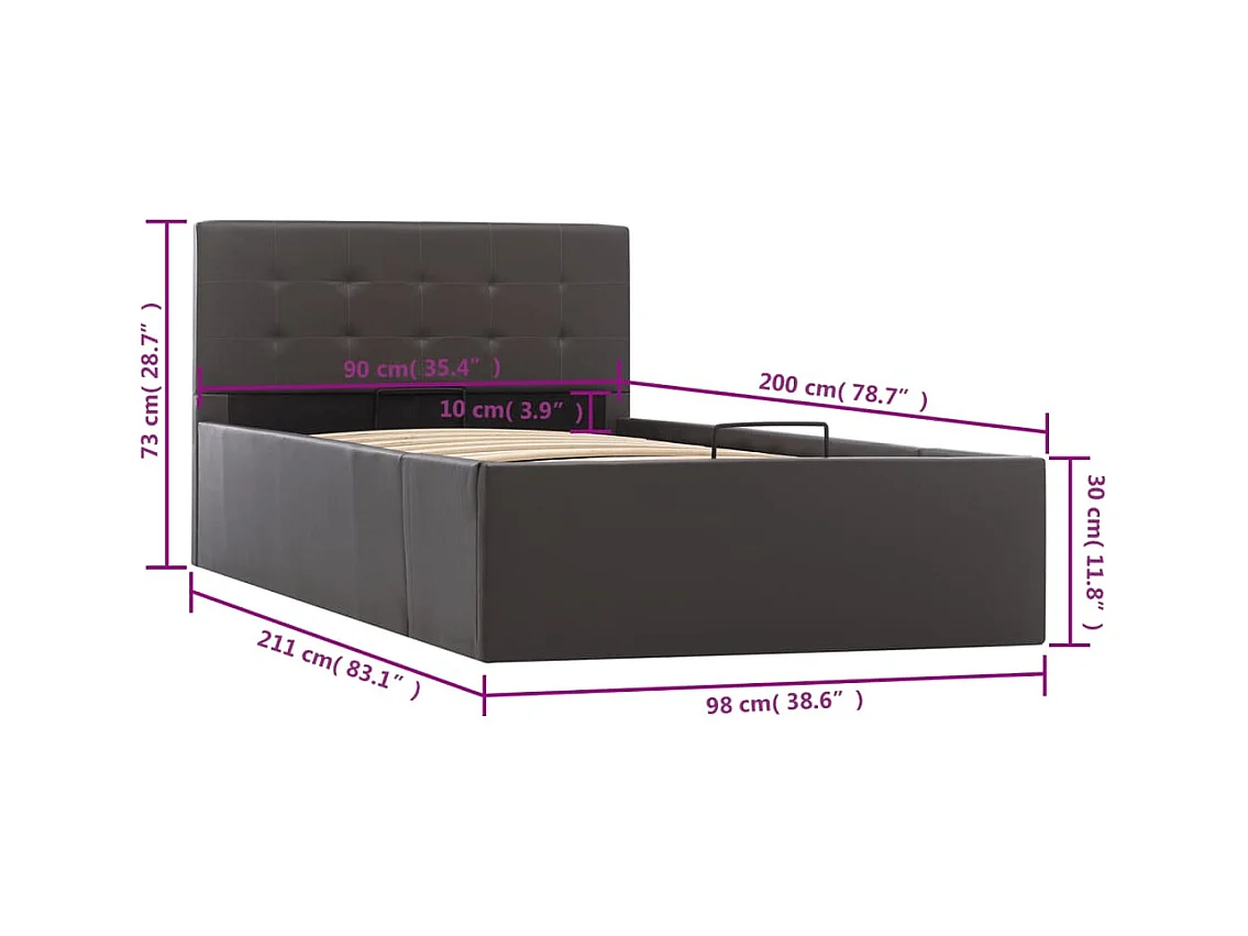 Hydraulisch opbergbedframe Grijs Kunstleer 90x200 cm