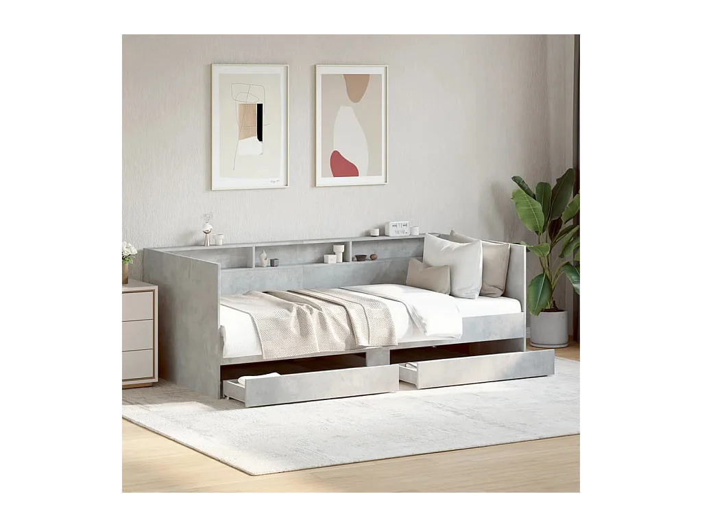 Cama de día con cajones sin colchón gris hormigón 90x190 cm