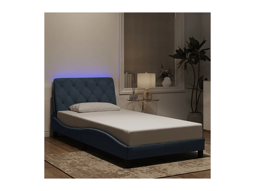 Struttura letto con LED senza materasso grigio scuro 100x200cm velluto