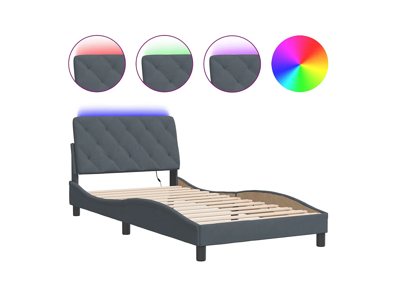 Struttura letto con LED senza materasso grigio scuro 100x200cm velluto
