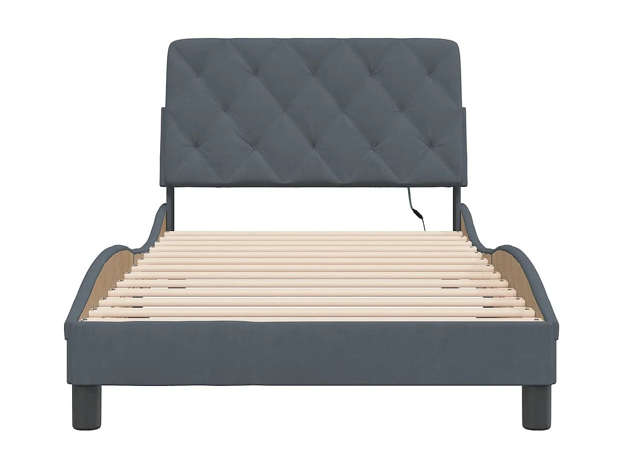 Struttura letto con LED senza materasso grigio scuro 100x200cm velluto