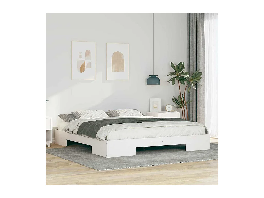 Cadre de lit surélevé Blanc 200 x 200 cm Bois massif en pin