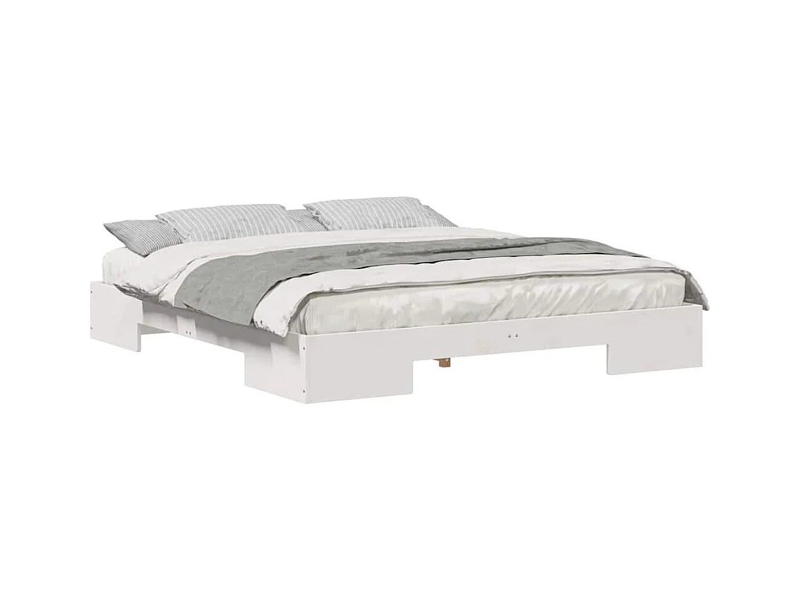 Cadre de lit surélevé Blanc 200 x 200 cm Bois massif en pin