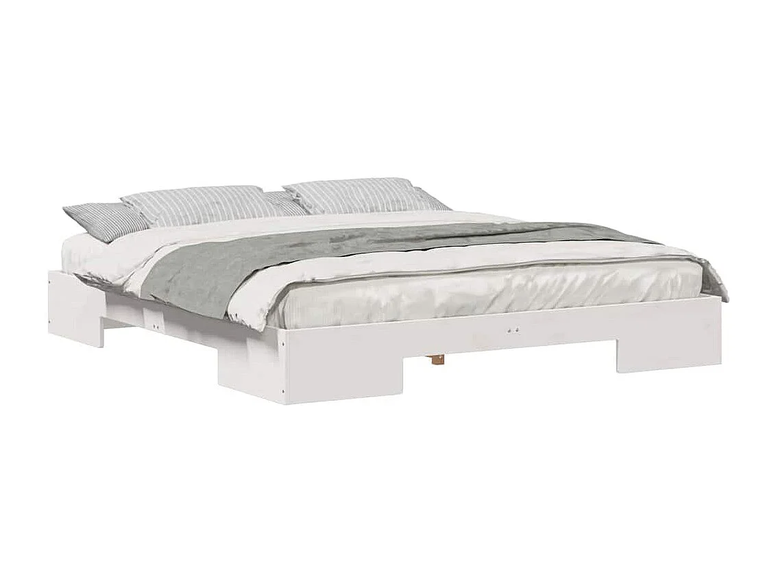 Cadre de lit surélevé Blanc 200 x 200 cm Bois massif en pin