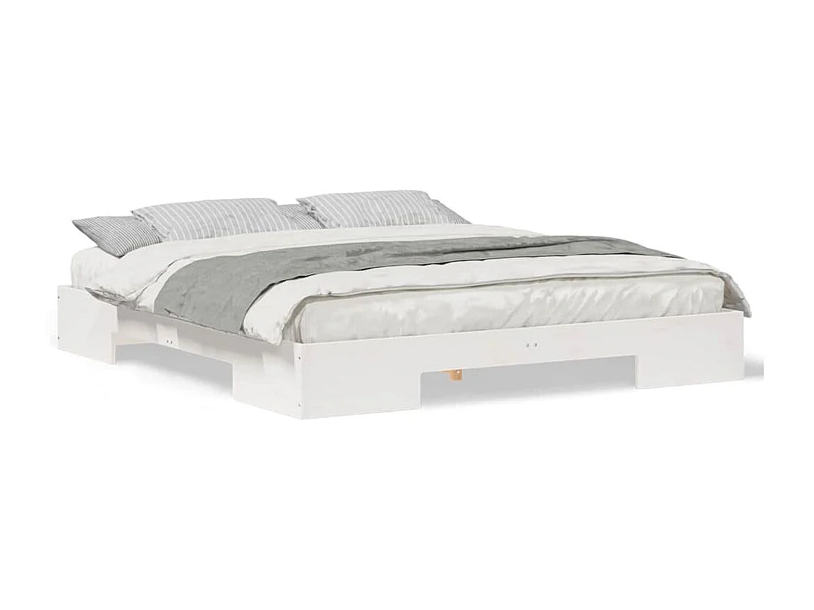 Cadre de lit surélevé Blanc 200 x 200 cm Bois massif en pin