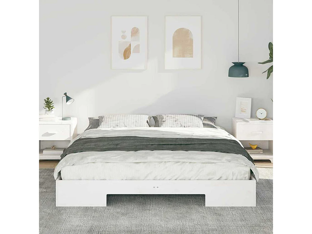 Cadre de lit surélevé Blanc 200 x 200 cm Bois massif en pin