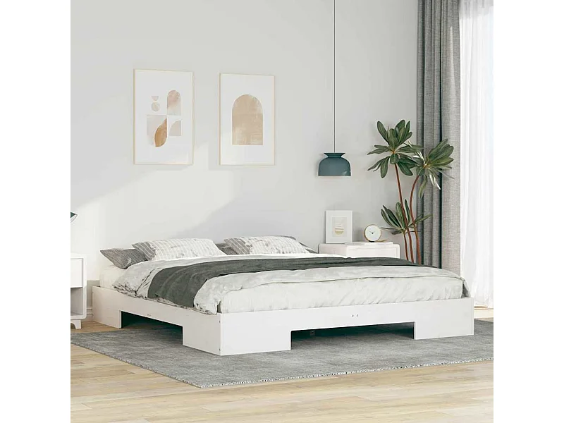 Cadre de lit surélevé Blanc 200 x 200 cm Bois massif en pin