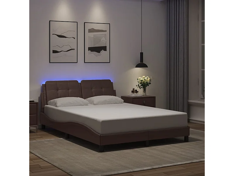 Cadre de lit avec LED sans matelas marron 120x200 cm