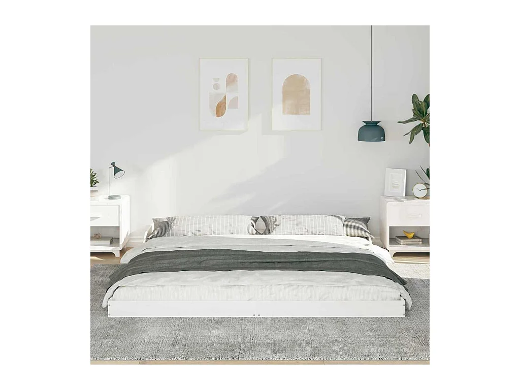 Wit bedframe 180 x 220 cm Massief grenenhout