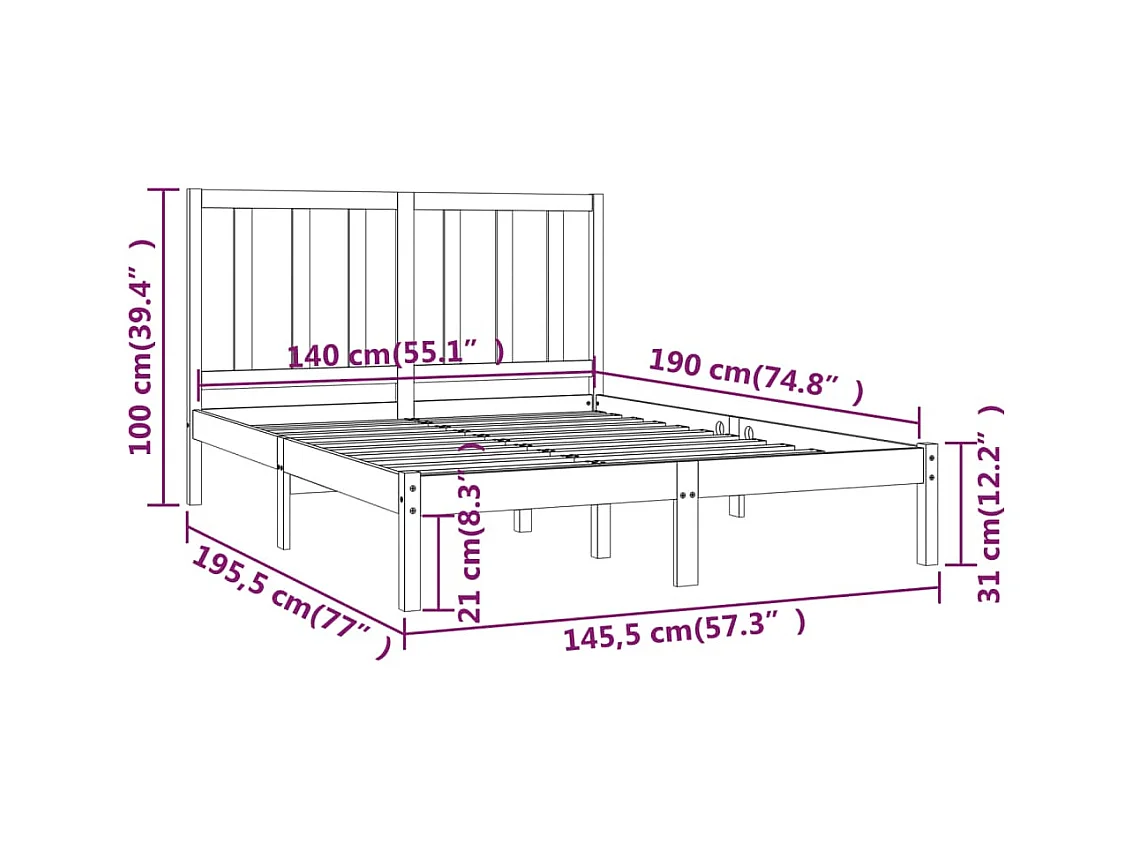 Bedframe zonder matras wit massief grenenhout 140x190 cm