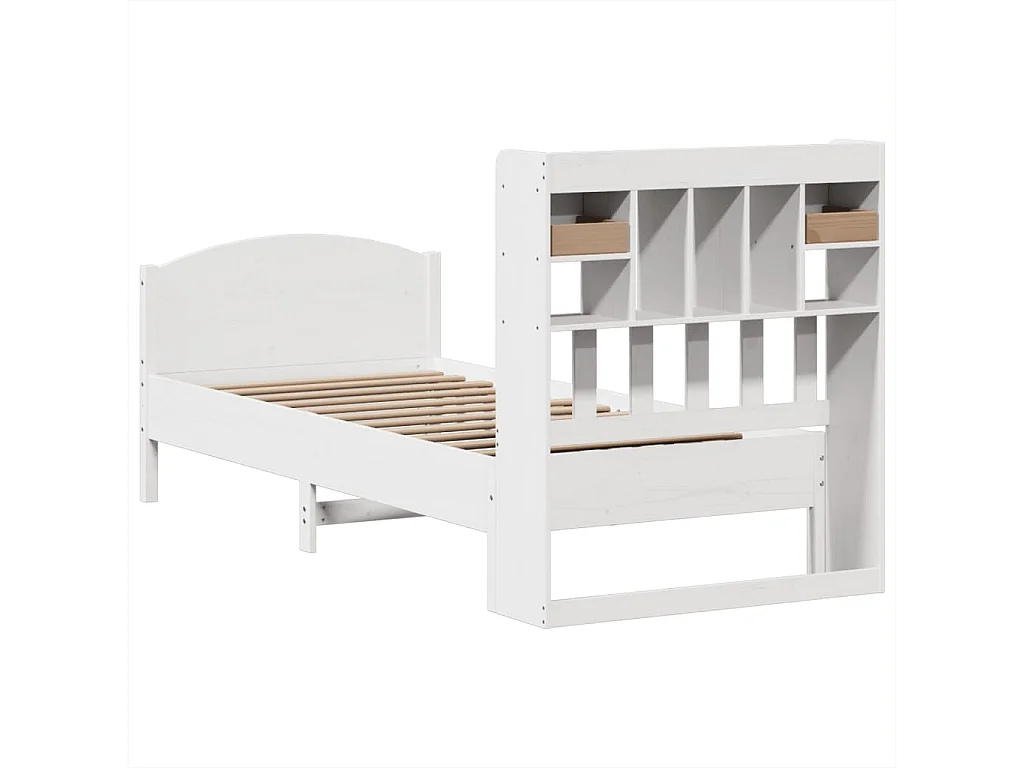 Lit bibliothèque sans matelas blanc 90x200cm bois de pin massif