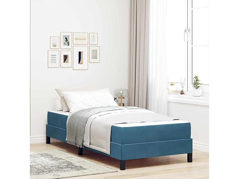 Letto a molle con materasso Blu scuro 100 x 200 cm Velluto