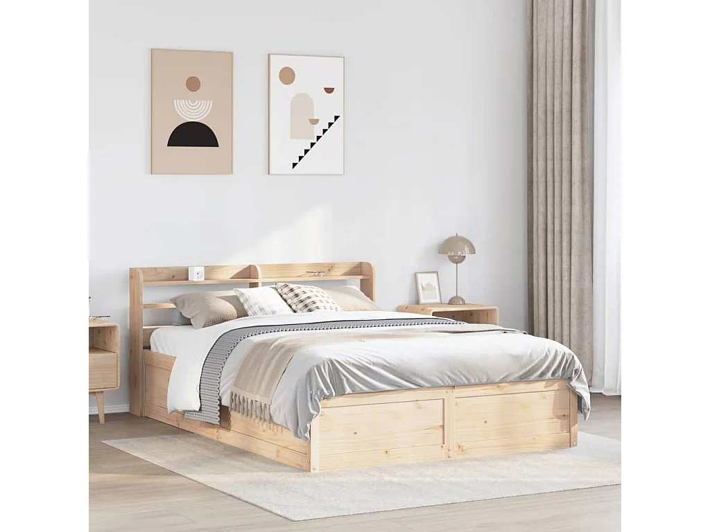 Struttura letto con testiera 140x190 cm in legno massello di pino