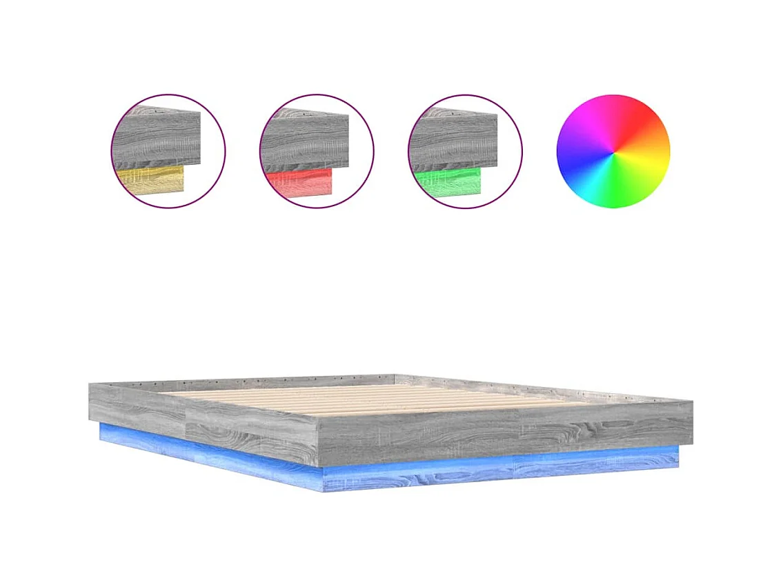 Estructura de cama con LED sin colchón Sonoma gris 140x200 cm