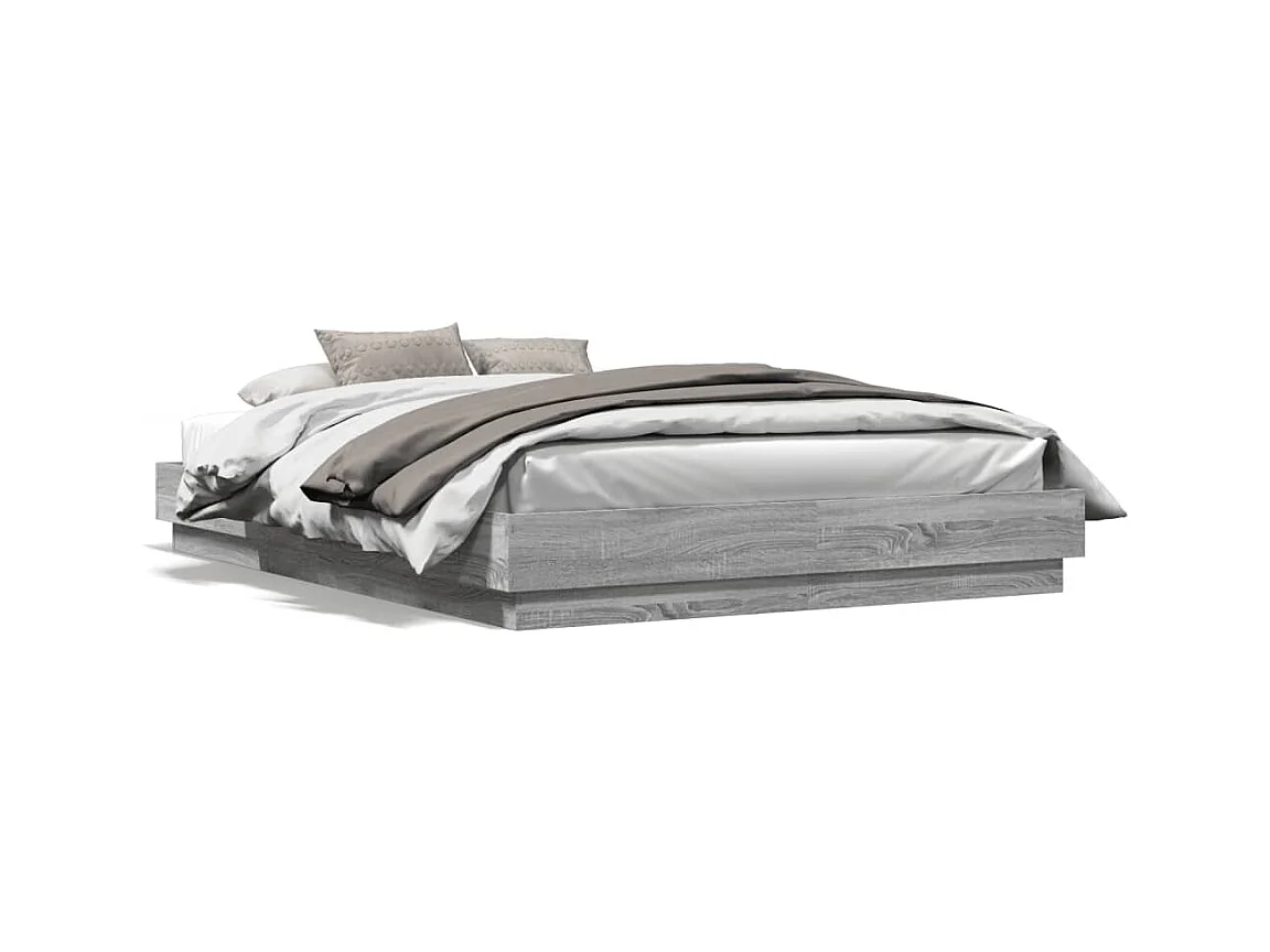 Estructura de cama con LED sin colchón Sonoma gris 140x200 cm