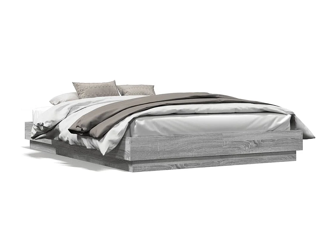 Bedframe met LED zonder matras Sonoma grijs 140x200 cm