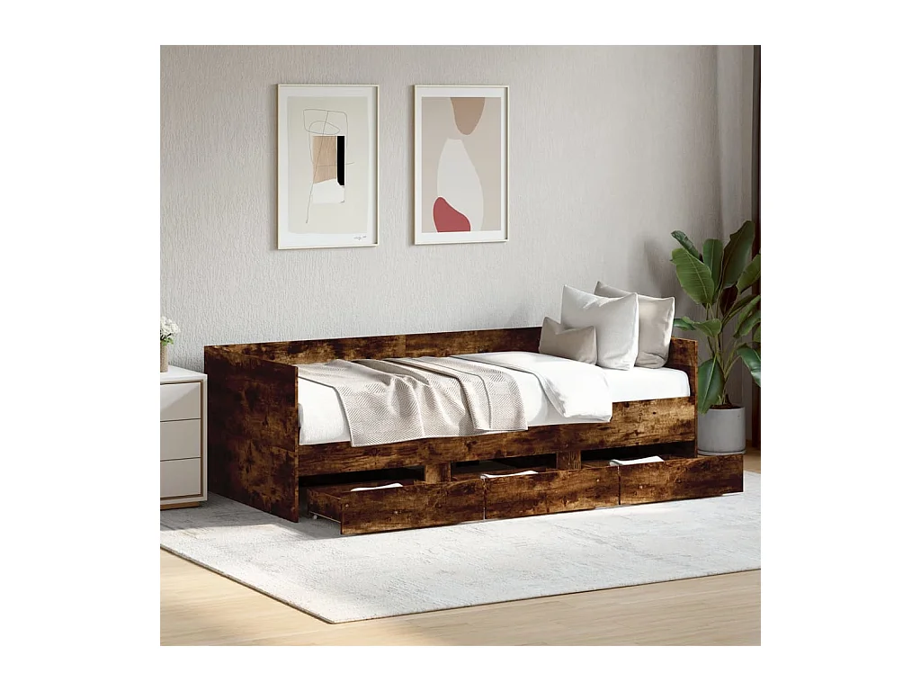 Lit de jour avec tiroirs sans matelas chêne fumé 75x190 cm
