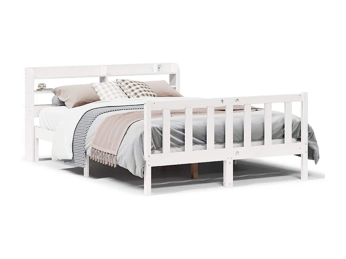 Estructura de cama sin colchón blanca 140x190 cm madera maciza de pino