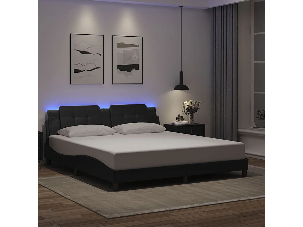 Bettgestell mit LED ohne Matratze schwarz 180x200 cm