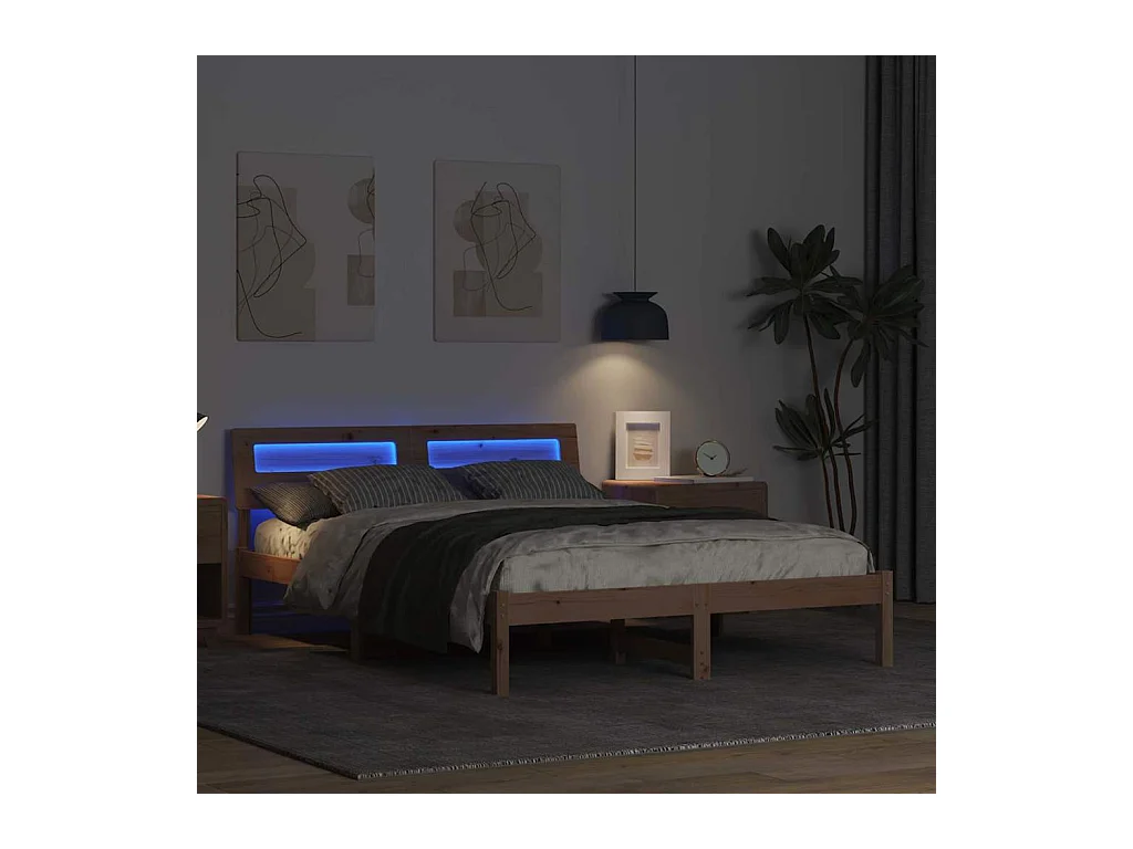 Bruin bedframe 140 x 190 cm massief grenenhout