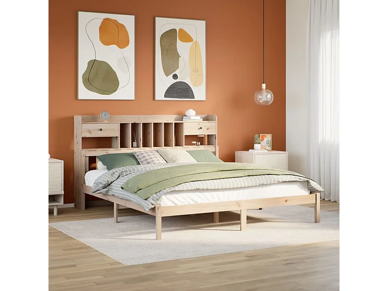 Letto a libreria senza materasso 180x200 cm in legno massello di pino
