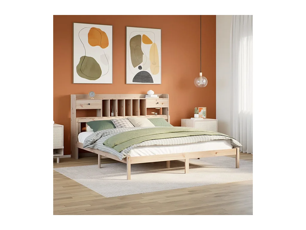 Lit bibliothèque sans matelas 180x200 cm bois massif de pin