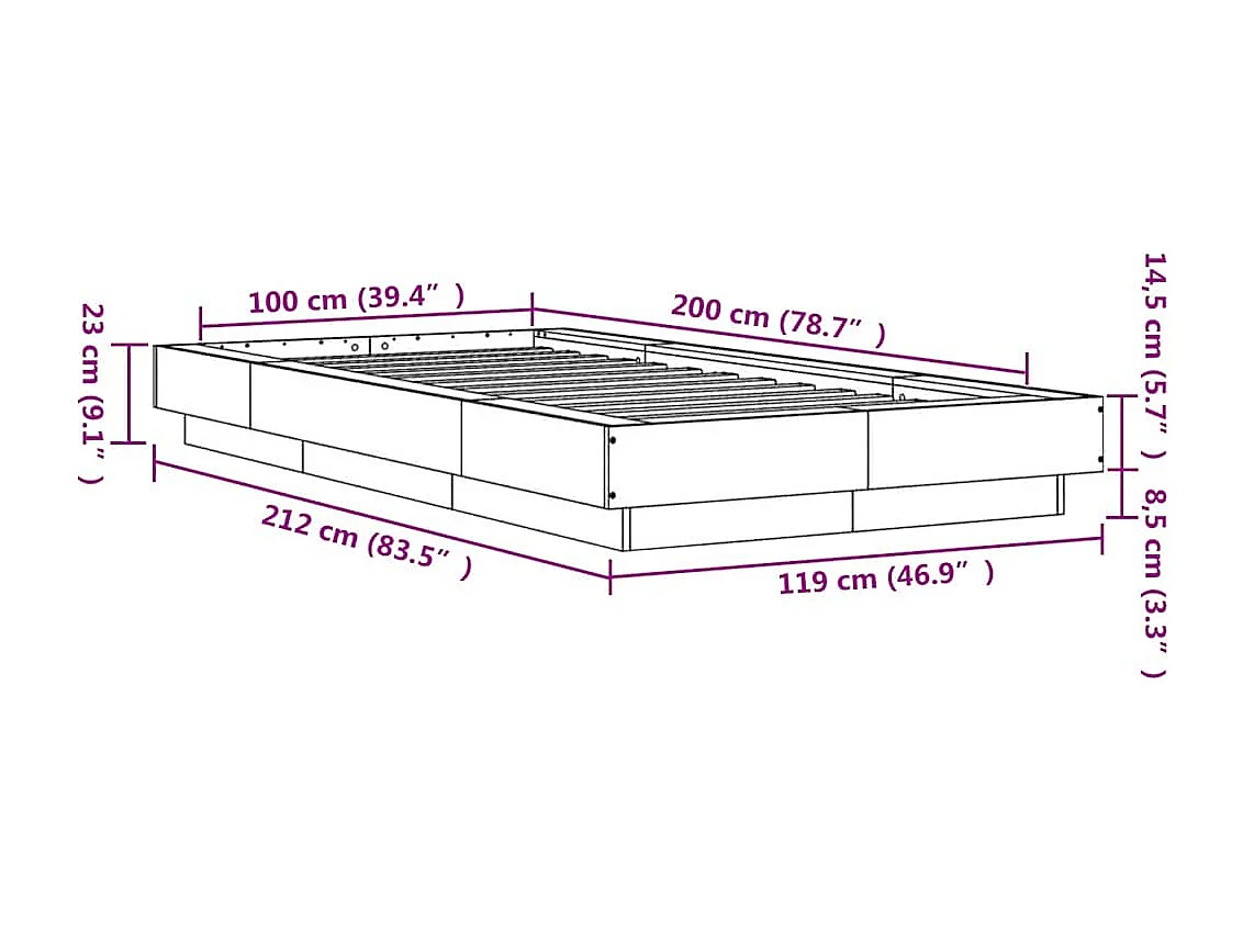 Bedframe zonder matras zwart 100x200 cm