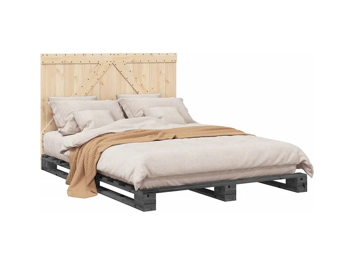 Estructura de cama sin colchón gris 140x200 cm madera maciza de pino