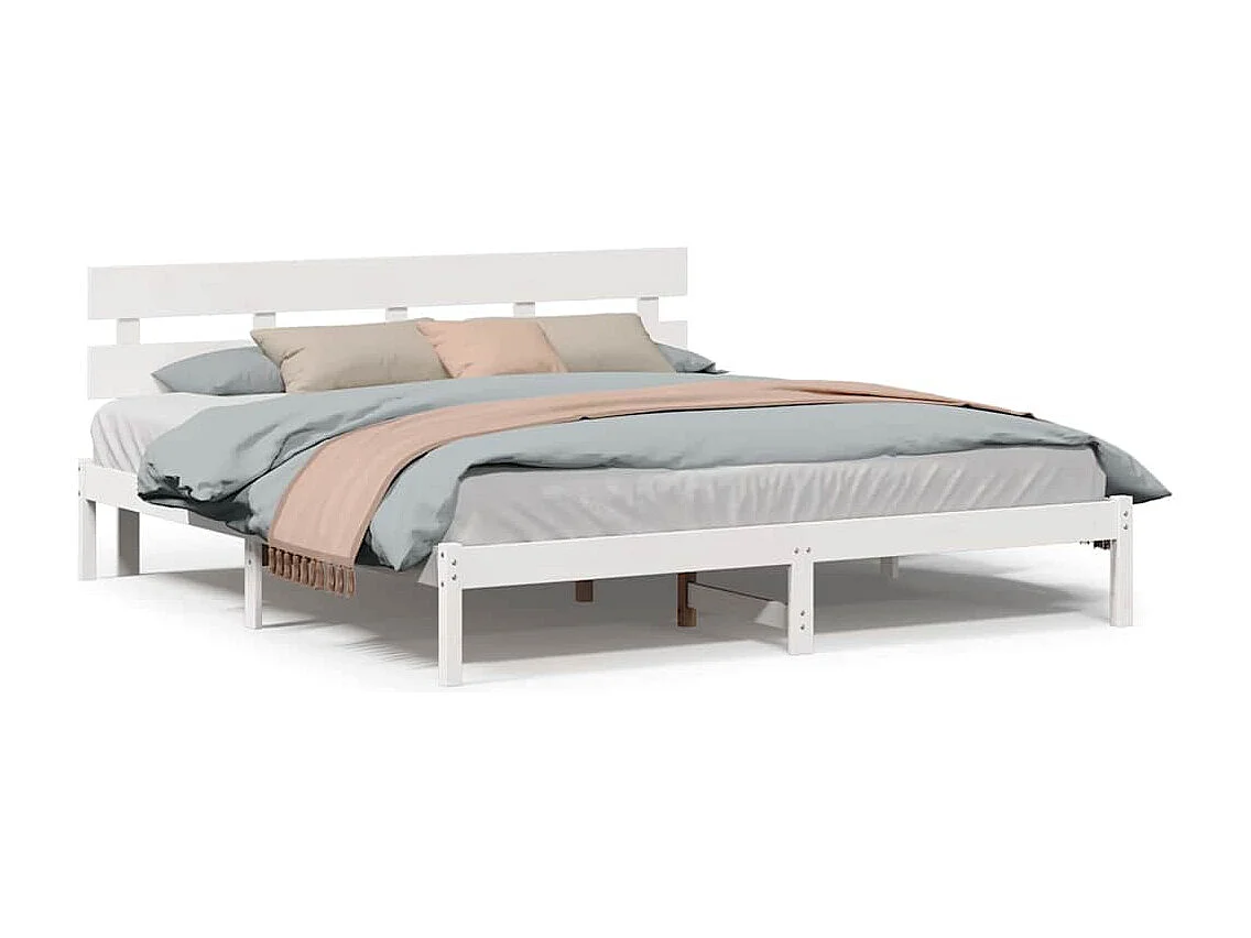 Struttura letto bianca 200 x 200 cm in legno massello di pino
