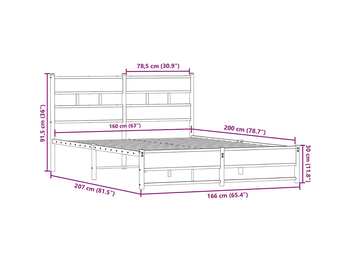 Metalen bedframe zonder matras Sonoma eiken 160x200 cm