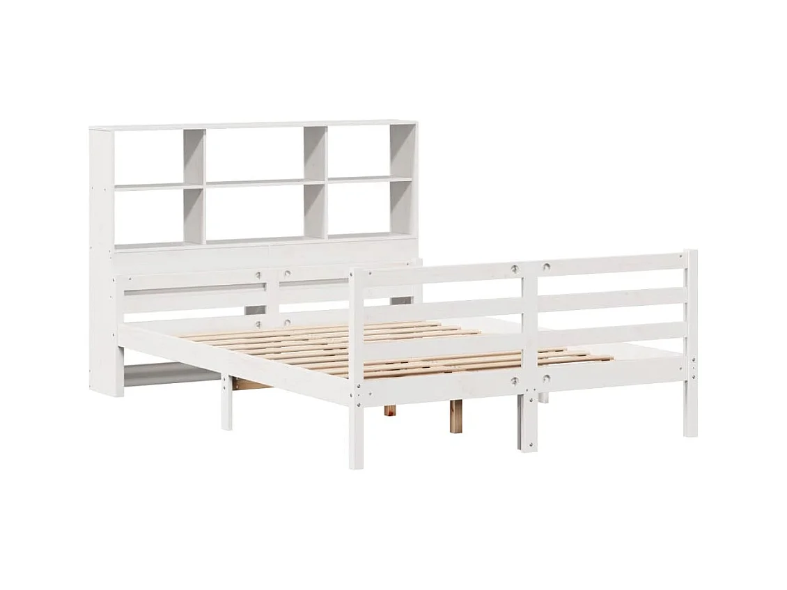 Letto libreria bianco senza materasso 140x200 cm in legno massello di pino