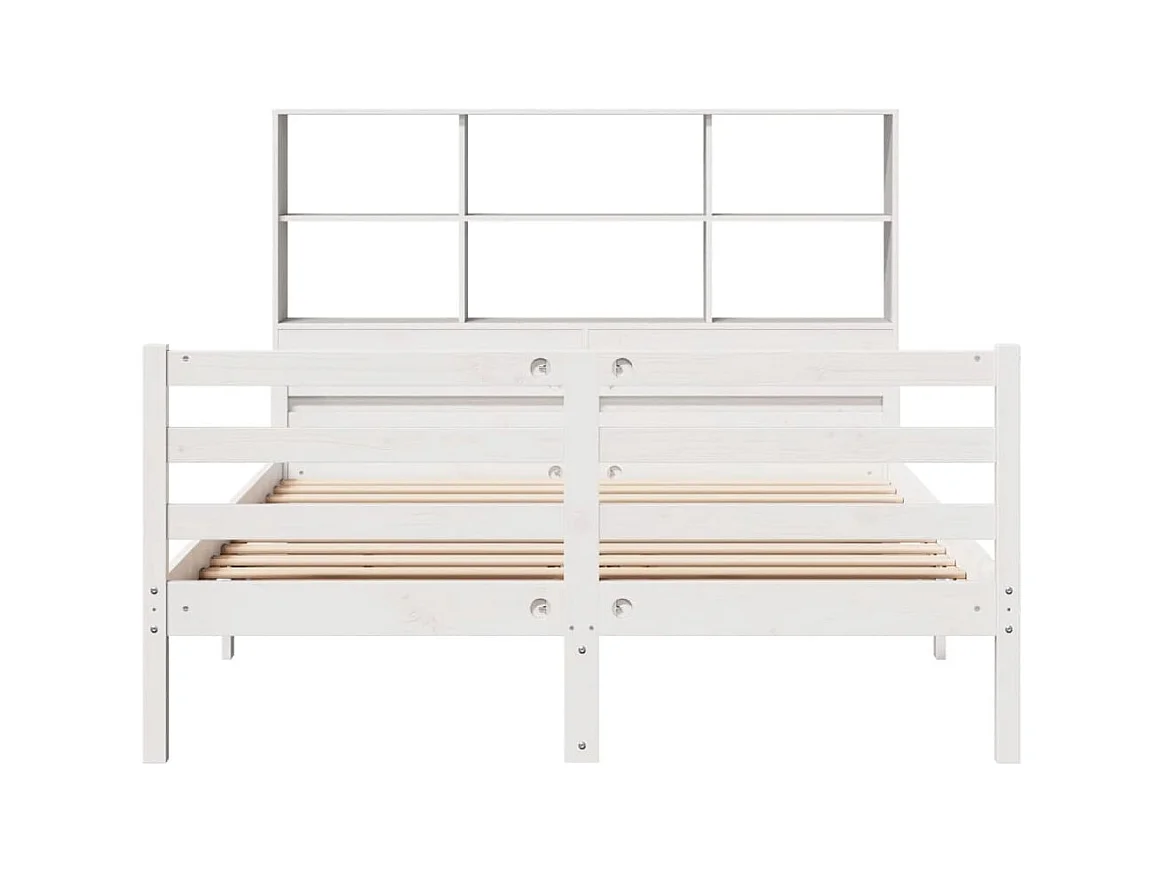 Letto libreria bianco senza materasso 140x200 cm in legno massello di pino