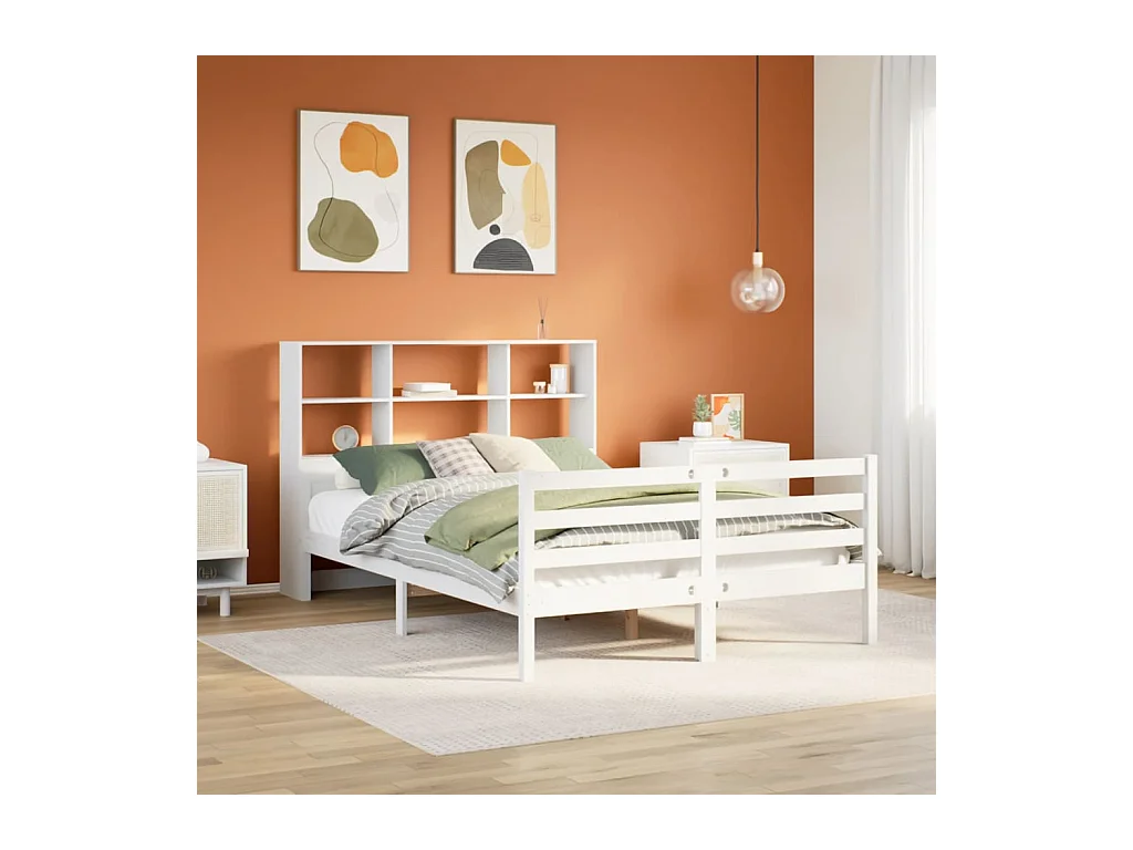 Lit bibliothèque sans matelas blanc 140x200 cm bois pin massif